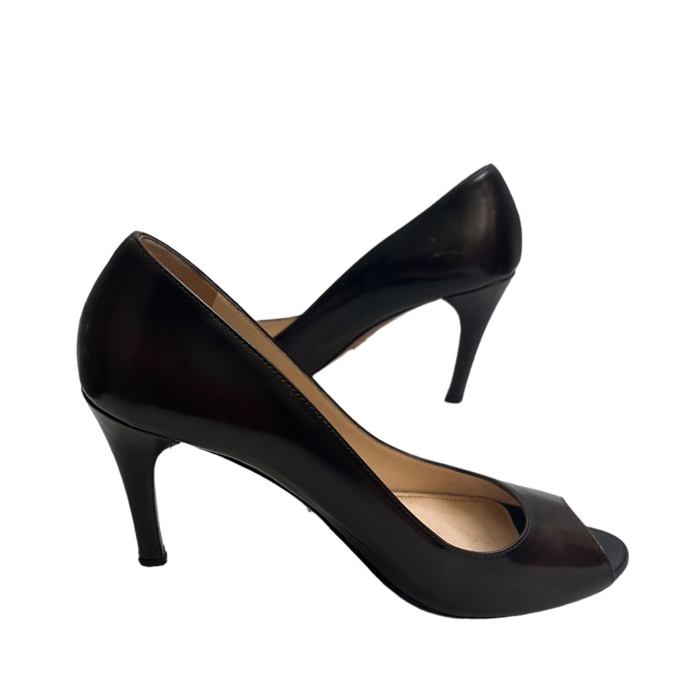 Prada Spazzolato Fume Brown Platform Pumps Peep Toe Rare Sz US 37 EUC $550 - Picture 7 of 16